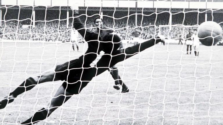 World Cup Finals, 1966, Liverpool, England, 23rd July, 1966, Portugal 5 v North Korea 3, Portugal's Eusebio scores one of his two penalties past the dive of North Korean goalkeeper Lee Chang-Myung during their match. (Photo by Popperfoto via Getty Images/Getty Images)