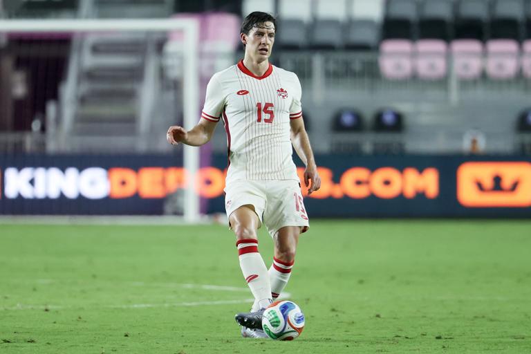 FORT LAUDERDALE, FLORIDA - NOVEMBER 18: Alfie Jones #15 of Canada controls the ball during the International Friendly match between Venezuela and Canada at Chase Stadium on November 18, 2025 in Fort Lauderdale, Florida. (Photo by Leonardo Fernandez/Getty Images)