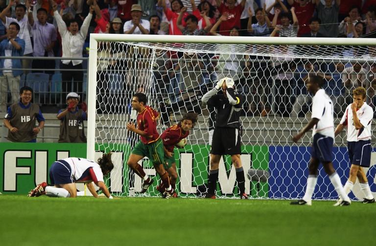 SUWON - JUNE 5:  Jeff Agoos of the USA scores an own goal during the second half of the Portugal v USA, Group D, World Cup Group Stage match played at the Suwon World Cup Stadium, Suwon, South Korea on June 5, 2002. USA won the game 3 - 2. (Photo by Clive Brunskill/Getty Images)
